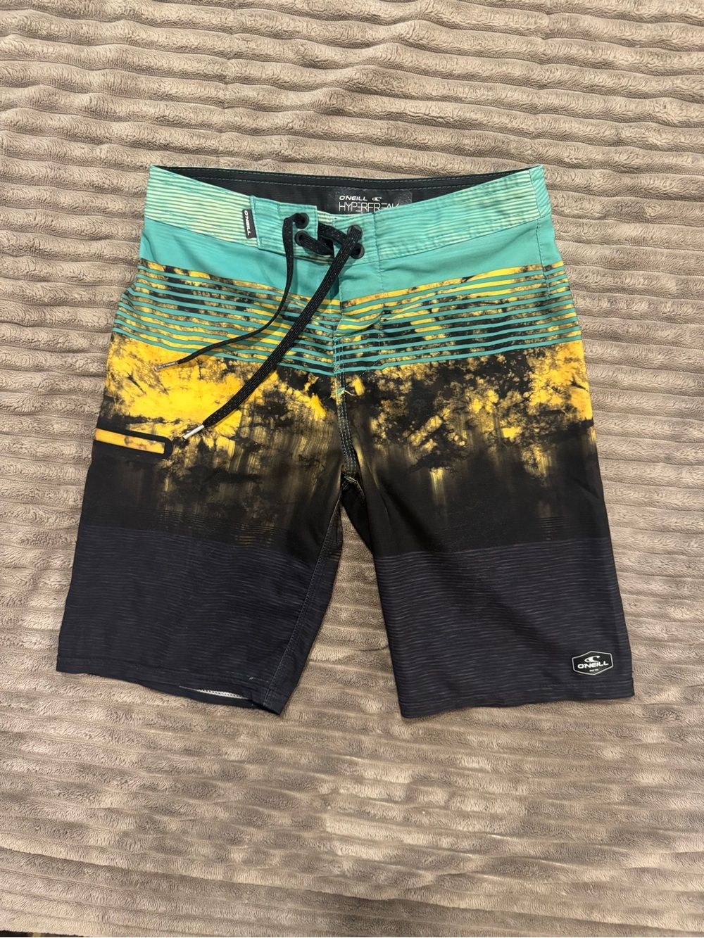 O'Neill Boy’s Teal & Yellow Boardshorts- Size 23